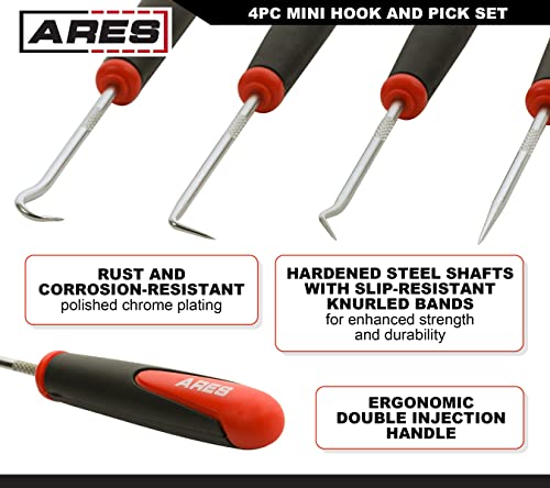 ARES 10034 Mini Hook and Pick Set, 4-Piece, Hardened Steel | Includes angled, straight, and full hooks and picks; hardened steel shafts - size: 4-Piece Mini Hook/Pick Set