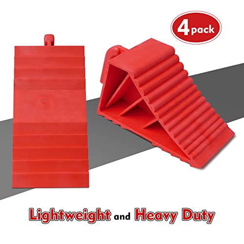 Wheel Chocks ABS Plastic Heavy Duty, Tire Chocks for Travel Trailers, RV, Camper, and Trucks 4-Pack, Red - color: red 4-pack