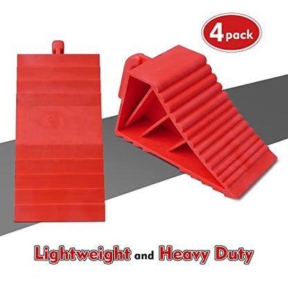 Wheel Chocks ABS Plastic Heavy Duty, Tire Chocks for Travel Trailers, RV, Camper, and Trucks 4-Pack, Red - color: red 4-pack