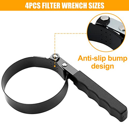 Oil Filter Wrench Set, 4PCs Heavy Duty Oil Filter Wrench 2.56”-3.11”, 3.27”-3.86”, 3.5”-3.86”, 4”-4.4”Swivel Oil Filter Remover Pliers, Oil Change Tools Set for Removing Oil Filters