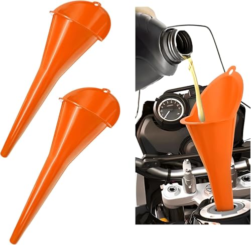Long-Neck Oil Funnel for Automotive – Multi-Function Plastic Funnel for Oil, Gas & Lubricants – Universal Car Accessory (Orange (2-Pack)) - color: Orange (2-Pack)