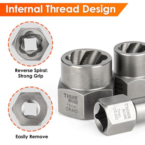 35 Pcs Bolt Extractor Kit, 1/4" & 3/8" Drive Impact Bolt & Nut Remover Set | for Damaged, Rusted, Rounded-Off, Stripped Fasteners, 6-19mm, Cr-Mo Steel, Reverse Spiral Flute, Storage Case - size: 35-Piece