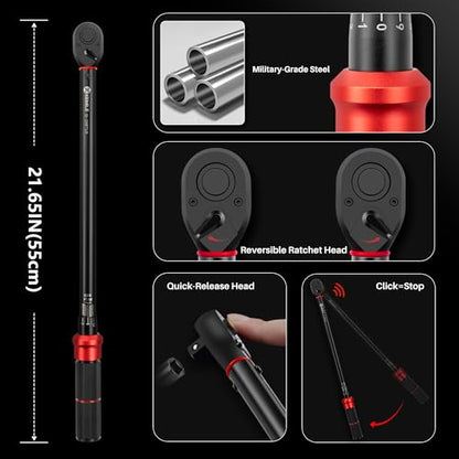 1/2-Inch Drive Click Torque Wrench-30-250Ft.Lb for Car Truck Repair | Adjustable Inch Pound Wrench (40-339Nm), Dual Range 72T Dual-Direction, 3% Precision for Motorcycle Heavy Equipment Farm DIY - size: 1/2"DR. 30-250 Ft-Lb
