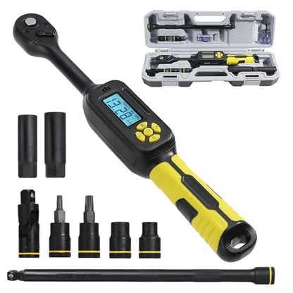 3/8 Torque Wrench Digital (5.02-99.6 Ft.Lb)±2% High accuracy Spark Plug Socket & Tire, Electric Torque Wrench Digital with Extension Bars, Buzzer and LED Flash Alert, for Bike/Moto/Auto Repair