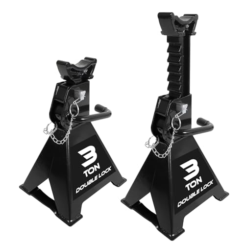 Torin AT43005AB Steel Heavy Duty Jack Stands: Double Locking Pins, 3 Ton (6,000 lb) Capacity, Black, 1 Pair (2 Pack) - size: 3 TON, style: Wide Base