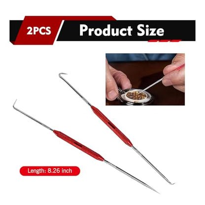 2 PCS Hook and Pick Set Puller Remover, Double-ended Carbon Steel O-ring Seal Tool, Non-slip Handle Precision Automotive Pick Tool Set, Universal for Most Cars, Trucks, SUVs (Red) - color: Red