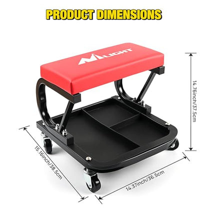 Nilight Rolling Mechanic Seat, 250 LBS Capacity Padded Mechanic Stool with Tool Tray Storage, Auto Repair, Red - color: Black Red 250lbs