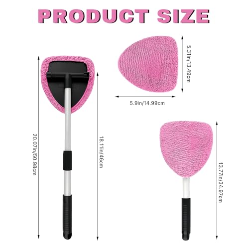 Car Window Cleaner, Car Cleanser Brush, Car Accessories Car Cleaning Supplies Tools, Car Cleaning Kit with Extendable Handle, Microfiber Cloth, Spray Bottle, Fits All Cars (Pink) - color: Pink