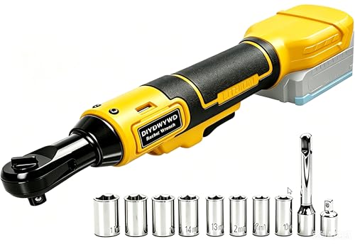 Cordless Ratchet Wrench 3/8 Compatible with Dewalt 20V Battery: 75FT-LBS 500RPM Brushless Powered Ratchet, with 1/4 Adapter, 8 Sockets and 3" Bar, Electric Socket Wrench for Auto Repair - color: Yellow