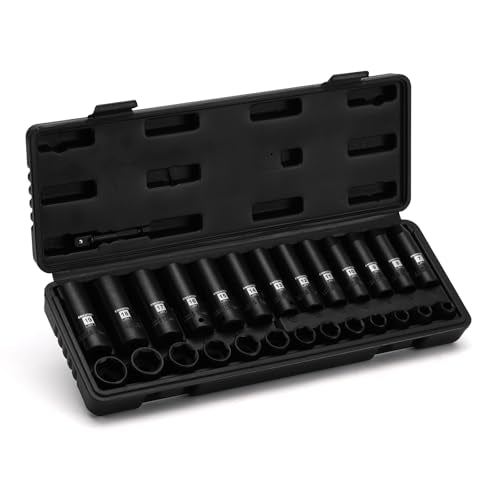 EMENTOL 3/8" Drive Impact Socket Set, 27PCS, Metric(7mm to 19mm), Deep and Shallow, 6 Point, Includes Drill Bit Adapter - size: 3/8" Drive (7mm-19mm),6 Point