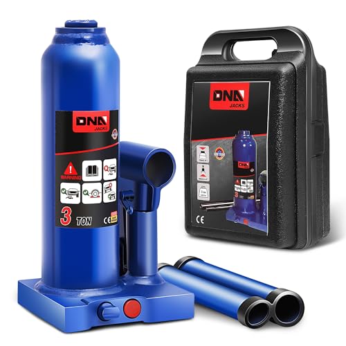 DNA Motoring 3 tons / 6000 lbs Lifting Automotive Welded Hydraulic Bottle Jack for Car SUV Pickup Truck, Auto Repair, with Manual Handle & Carrying Storage Case, Blue - color: blue, style: 3 ton