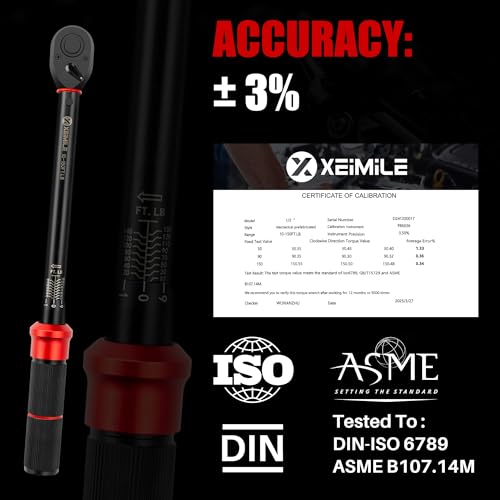 1/2-Inch Drive Click Torque Wrench-10-150 Ft-Lb for Car Motorcycle | Adjustable Inch Pound Torque Wrench (13.6-203.4Nm),72T Dual-Direction Dual Range, 3% Precision for Bike Lug Nut Machinery DIY - size: 1/2"DR. 10~150 FT-LB