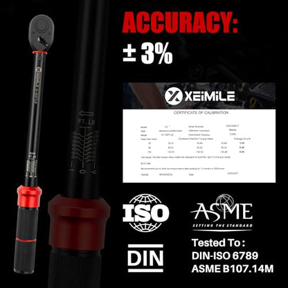 1/2-Inch Drive Click Torque Wrench-10-150 Ft-Lb for Car Motorcycle | Adjustable Inch Pound Torque Wrench (13.6-203.4Nm),72T Dual-Direction Dual Range, 3% Precision for Bike Lug Nut Machinery DIY - size: 1/2"DR. 10~150 FT-LB