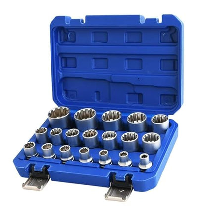 Qnkaa Spline Socket Set 1/2" Drive Universal Metric 8-32mm 12-point Cr-V Socket Set 19pcs