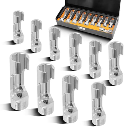 10PCS 10-19mm 3/8"Drive Diesel Injector Fuel Line Socket Wrench Set | Flare Nut Socket, Fastener Bent Pipes, Wired Temperature Sensors, EGT Sensor, Thermo Switches, ABS Tubes, Strut Nut Extractor - size: 10-19mm