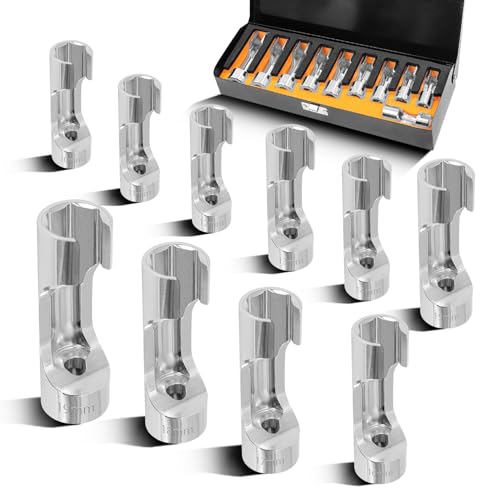 10PCS 10-19mm 3/8"Drive Diesel Injector Fuel Line Socket Wrench Set | Flare Nut Socket, Fastener Bent Pipes, Wired Temperature Sensors, EGT Sensor, Thermo Switches, ABS Tubes, Strut Nut Extractor - size: 10-19mm