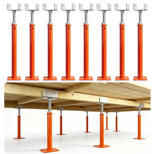 8 Pack U-Shaped Screw Jack, 14.5"-23.5" Adjustable Deck Support House Jacks for 4x4/4x6/4x2 Wood Beam, Heavy-Duty Steel Floor Jack Post for Crawlspace Leveling, Basement Support - color: Orange, size: 14.5"-23.5"(8 Pack)