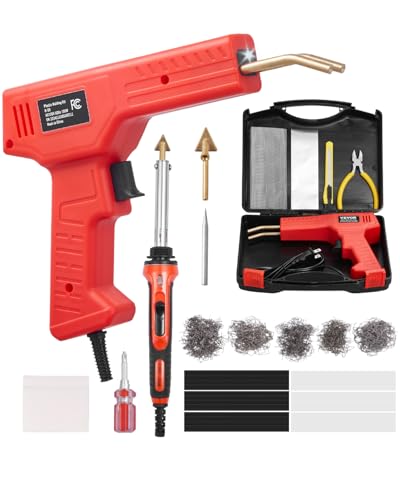 VEVOR Plastic Welder Kit Deluxe, 100W Plastic Welding Gun + 60 W/100W Soldering Iron, Professional Plastic Repair Welding Tool with 1000PCS Hot Staples & 60 Rods for Car Bumper Kayak Electronics Toys - style: 100W Gun + 60 W/100W Soldering Iron