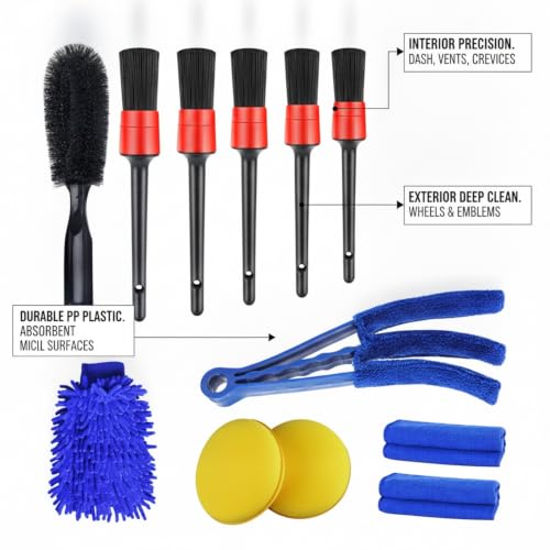 Car Detailing Brush Set, PP Plastic Cleaning Tools for Interior Vents, Dashboard, Wheels, and Exterior Crevices - size: 13.39 x 4.72 x 2.36 in
