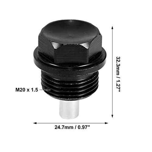 X AUTOHAUX 2 Set M20x1.5 Oil Drain Plug Magnetic Aluminum Alloy Sump Drain Nut Oil Drain Bolt with 2 Washer for Car Motorcycle Black - size: M20x1.5