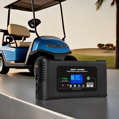 Aorika Golf Cart Battery Charger, Club Car 36 Volt 18 AMP/48 Volt 13 Amp Battery Charger with 3 Pin Round Plug, for Lithium, LiFePO4, Lead-Acid AGM/Gel/SLA Batteries - color: BLACK-P3648H