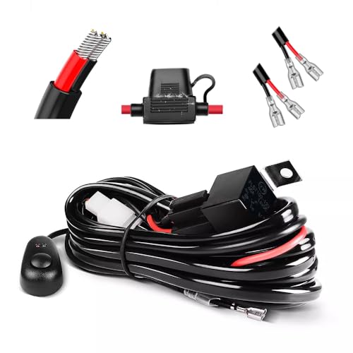 LED Light Bar Wiring Harness Kit 2 Leads 20AWG 12V On/Off Switch Power Relay Blade Fuse for Off Road Lights, Black