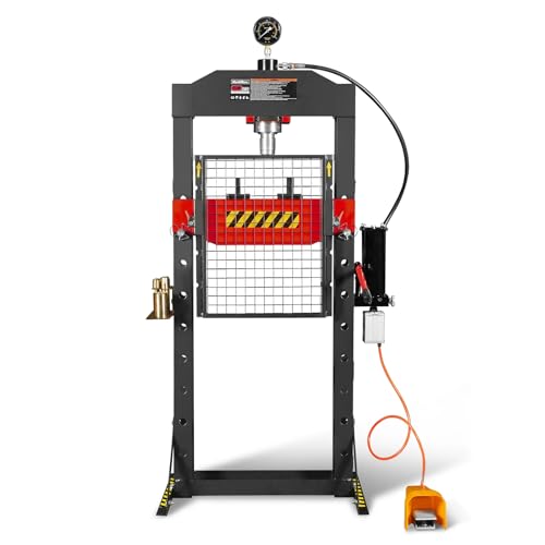MechMaxx 20 Ton H-Frame Air/Hydraulic Shop Press with Press Pin Kit, Fully Welded Steel Frame, Safety Guard, Foot Pedal Control, HSP20