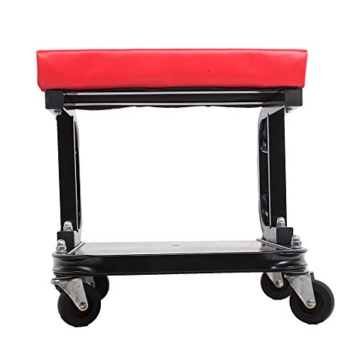 Rolling Creeper Garage Shop Seat Rolling Garage Stool Padded Mechanic Seat | Mechanics Stool with Tool Tray Storage and 4 Rubber Swivel Casters 300 lbs Capacity Creepers Automotive Chair