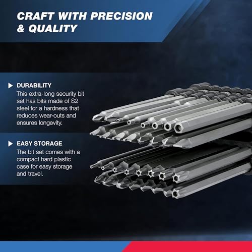 NEIKO 10224A 1/4" Extra Long Security Screwdriver, 32 Piece S2 Steel 6" Long Torx, Tamper Proof, PoziDriv, Spanner, Tri-Wing Security Power Tool - size: Screwdriver Bit, style: Security