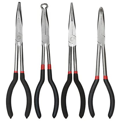 Long Needle Nose Pliers Set - 4 in 1 Bent Needle Nose Pliers 90 Degree - 11 inch Spark Plug Wire Removal Tool for Wire Bending,Shaping,Trimming - style: 4 in 1