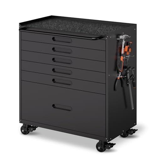 Metal Mobile Tool Storage Cabinet with 6 Drawers,Black Heavy Duty Rolling Tool Cabinets for Garage,Metal Storage Cabinets with Wheels,Assembly Required - color: Black, style: 6 drawers with wheels
