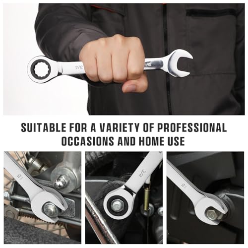 GRENPRO 23 Piece Ratcheting Wrench Set, Open End Wrench Set Metric And Standard 6-18mm & SAE 1/4"-3/4", Combination Wrenches Sets, Organizer Tool Box, 72 Tooth Large Wrench Hand Tools Set With 1 Gauge