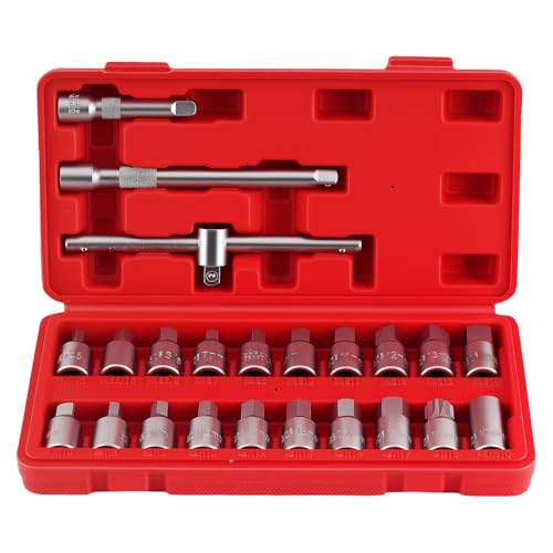 maXpeedingrods 23-Piece Drain Plug Socket Set, 3/8" Drive Oil Drain Plug Key for Back Axle, Differential, Gearboxe & Engine Oil Sump