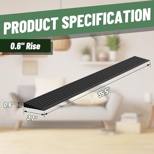 0.6" Rise Threshold Ramps for Doorways, 2000 Lbs Load Capacity, 35.5" Wide Natural Rubber Power Wheelchair Ramp is Adjustable and Cuttable for Doorways, Curb, Sweeper, Power Scooters, Bathroom - size: 0.6" Rise