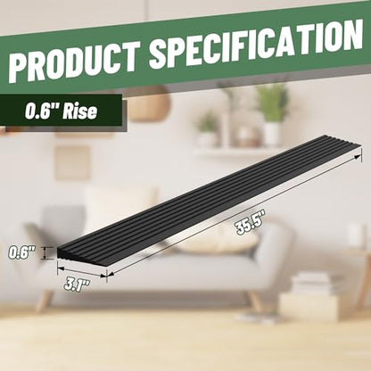 0.6" Rise Threshold Ramps for Doorways, 2000 Lbs Load Capacity, 35.5" Wide Natural Rubber Power Wheelchair Ramp is Adjustable and Cuttable for Doorways, Curb, Sweeper, Power Scooters, Bathroom - size: 0.6" Rise