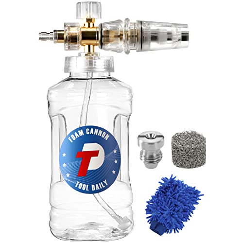 Tool Daily Pressure Washer Foam Cannon, Adjustable Snow Foam Lance, 1.5 L | Clear Foam Blaster with M22 and 1/4" Quick Connector, Wide Mouth, Additional Orifice Nozzle 1.1mm, Car Wash Mitt, 3600 PSI - color: Transparent
