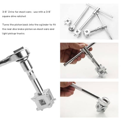 3/8" Disc Brake Piston Caliper Wind Back Cube Tool, Stainless Steel Brake Caliper Compression Cube Tool, Vehicle Disc Brake Piston Back Tools Fits 3/8" Square Driver