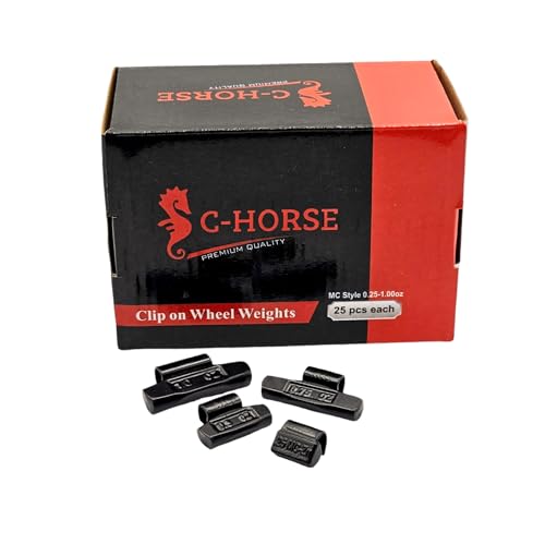 C-HORSE 100Pcs MC Series Clip on Wheel Weights Black Coated Assortment for Hammer Type Rim Balancers, 0.25oz, 0.50oz, 0.75oz, 1.0oz, 25pcs for Each Size Fit for Aluminum Alloy Wheel (MC 0.25-1oz) - size: MC 0.25-1oz