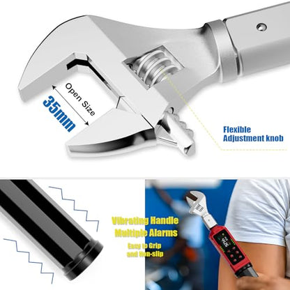 ANPUDS Adjustable Digital Torque Wrench, 0.66-44.29 Ft.lb, ±1% Accuracy | 0.9-60 Nm, 35mm Jaw & 3/8" Ratchet, 9×12mm Open End, Vibration, Buzzer and LED Indicator for for HVAC, Motorcycle, Plumbing - size: 0.66-44.29 Ft.lb/0.9-60 Nm(9×12mm)