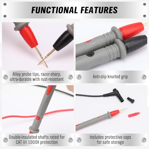 SWANLAKE 2-Piece Multimeter Test Probes, CAT III 1000V 20A Multi Meter Test Leads Kit, Ultra-Sharp Alloy Probe Tips, Voltmeter Leads, Multimeter Lead for Electrical Testing