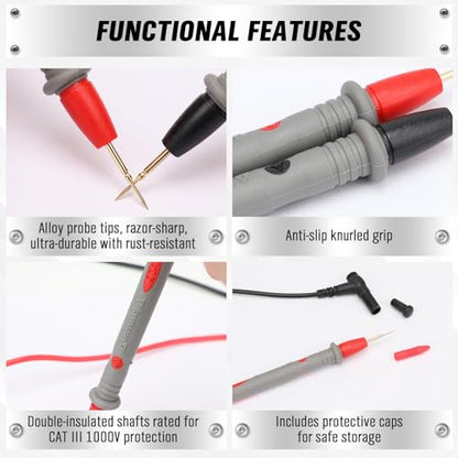 SWANLAKE 2-Piece Multimeter Test Probes, CAT III 1000V 20A Multi Meter Test Leads Kit, Ultra-Sharp Alloy Probe Tips, Voltmeter Leads, Multimeter Lead for Electrical Testing