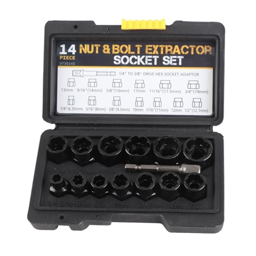Nut Extractor Set Alloy Steel Bolt Extractor Set 13 Pcs Deep Spiral Grip with 1 4in Hex to 3 8in Adapter for Damaged Rusted Nuts Bolts Automotive Repair