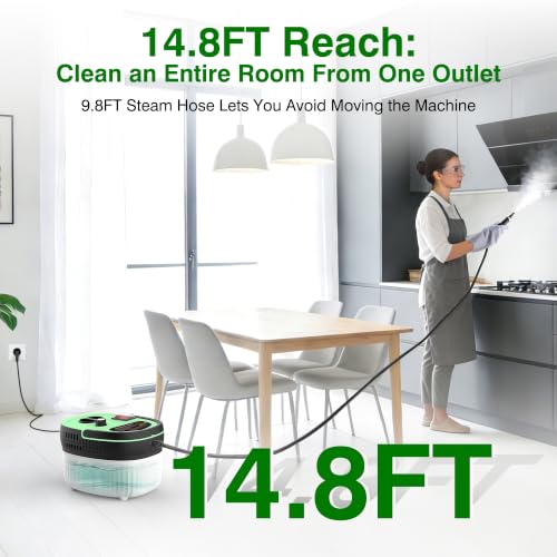 Steam Cleaner with 15-in-1 Kit, 2500W Steamer for Home & Car Detailing | 14.8ft Extended Reach, 15s Fast Heat-Up, 6-Level Adjustable, ANSI Z87.1 Safety Goggles, 45 Mins Steam, Green - color: Green