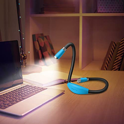 USB Rechargeable Neck Book Light for Reading in Bed, 4 LED Bulbs 4 Adjustable Brightness, Hands Free for Night Jogging or Mending Lamp (Blue) - color: Blue