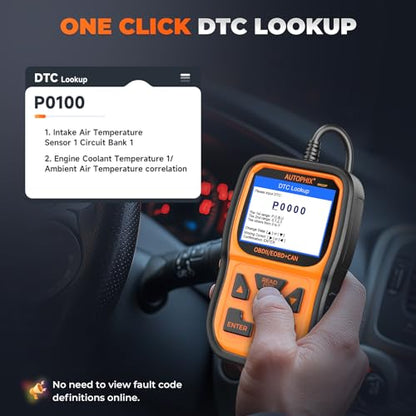 AUTOPHIX OM126P OBD2 Scanner, Check Engine Light Code Reader, Car Code Scanner for Automotive Diagnostic, Read & Clear Fault Code, Pass Smog Test, Live Data, for All US Cars After 1996 - color: Orange