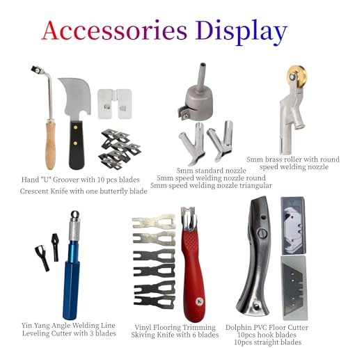 110V 1600W Hot Air Plastic Welder Hand Held Heat PVC Vinyl Linoleum Flooring Hot Air Welding Gun Tools Kit (Set 1)