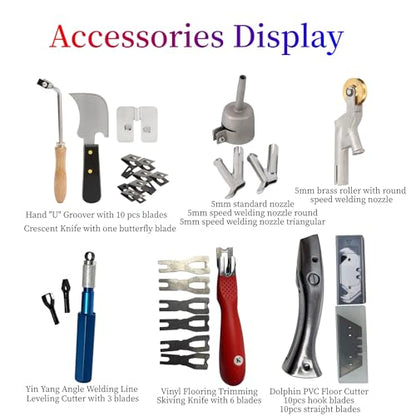 110V 1600W Hot Air Plastic Welder Hand Held Heat PVC Vinyl Linoleum Flooring Hot Air Welding Gun Tools Kit (Set 1)