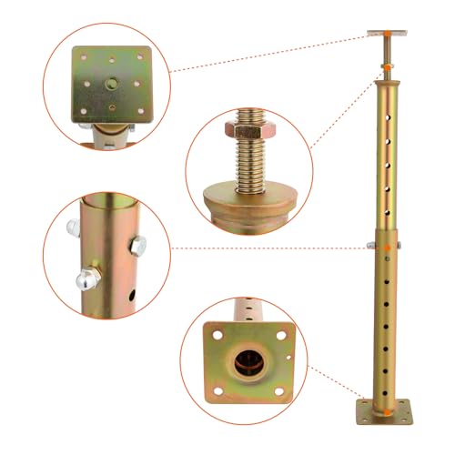 2 Pcs Adjustable Basement Floor Jack, 18"-36” (1'5"-3') Height Range, Floor Joist Screw Jack for Temporary Support Or Leveling, Heavy Duty House Floor Jack Height Capacity 5570lbs (2 Gold Jacks)