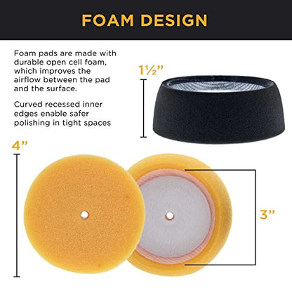 TCP Global Brand 3" Mini Buffing and Polishing Pad Kit with 4 Pads (2 Foam, 2 Wool), Backing Plate, and 1/4" Drill Adapter