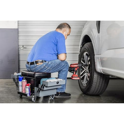 Powerbuilt Rolling Seat with Expandable Tool Trays, Roller Toolbox Garage Stool - Grey 941918ECE - style: Expandable Tool Trays